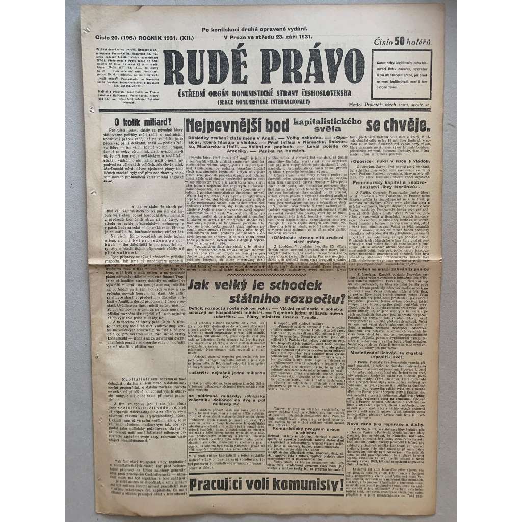 Rudé právo (23.9.1931) - 1. republika, staré noviny Rudé právo (23.9.1931) - 1. republika, staré noviny