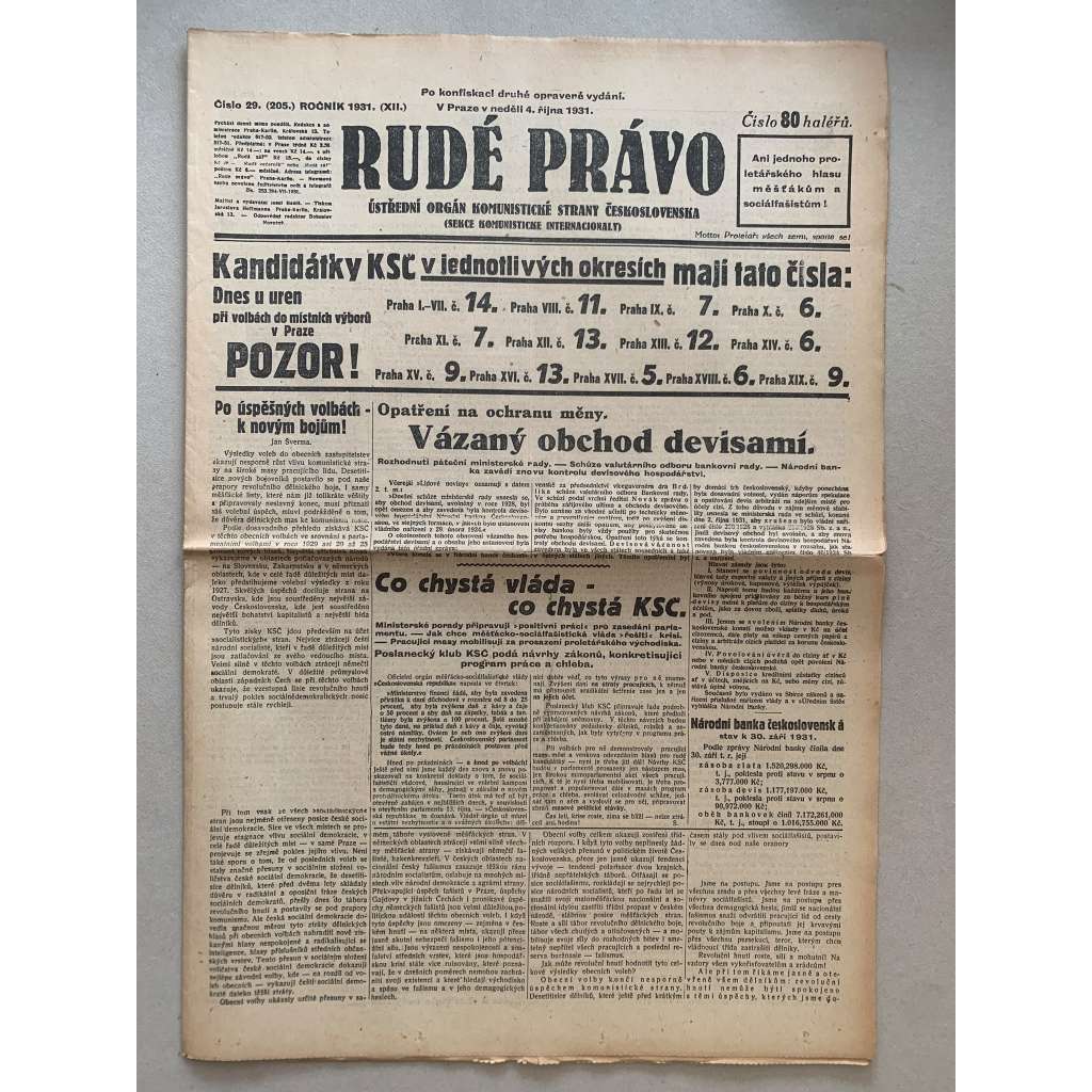 Rudé právo (4.10.1931) - 1. republika, staré noviny Rudé právo (4.10.1931) - 1. republika, staré noviny