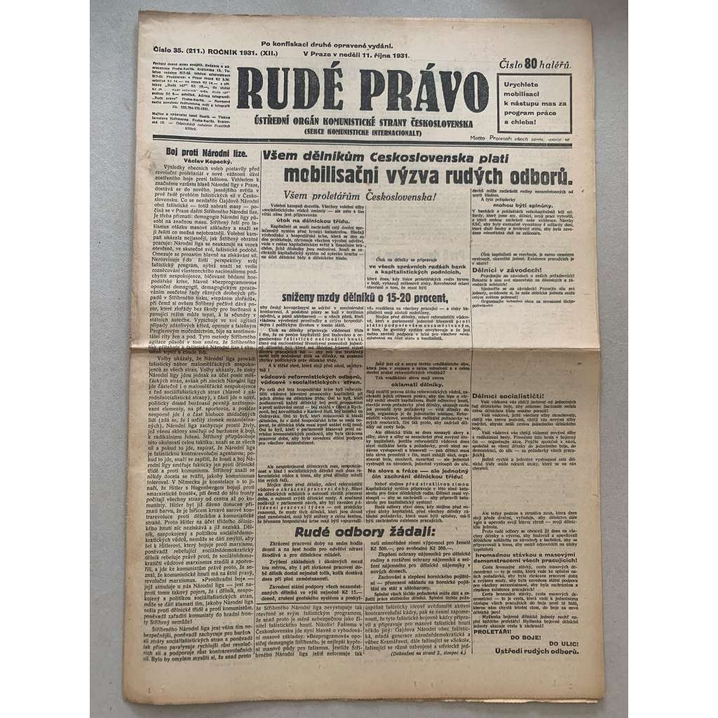 Rudé právo (11.10.1931) - 1. republika, staré noviny Rudé právo (11.10.1931) - 1. republika, staré noviny