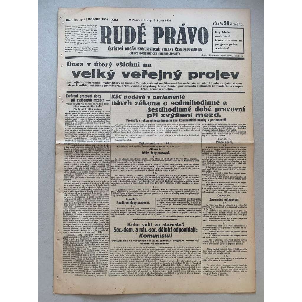 Rudé právo (13.10.1931) - 1. republika, staré noviny Rudé právo (13.10.1931) - 1. republika, staré noviny