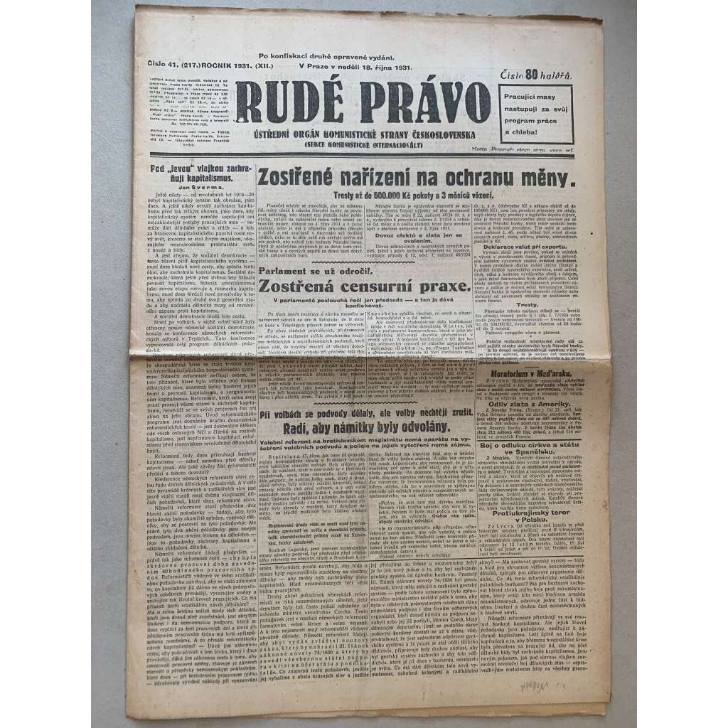 Rudé právo (18.10.1931) - 1. republika, staré noviny Rudé právo (18.10.1931) - 1. republika, staré noviny