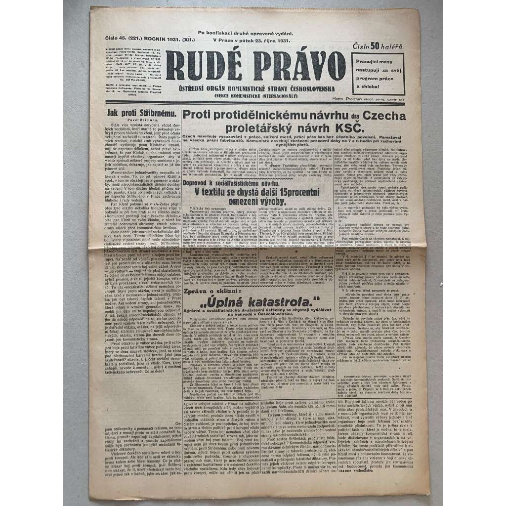 Rudé právo (23.10.1931) - 1. republika, staré noviny Rudé právo (23.10.1931) - 1. republika, staré noviny