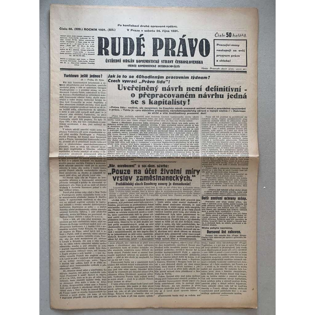 Rudé právo (24.10.1931) - 1. republika, staré noviny Rudé právo (24.10.1931) - 1. republika, staré noviny