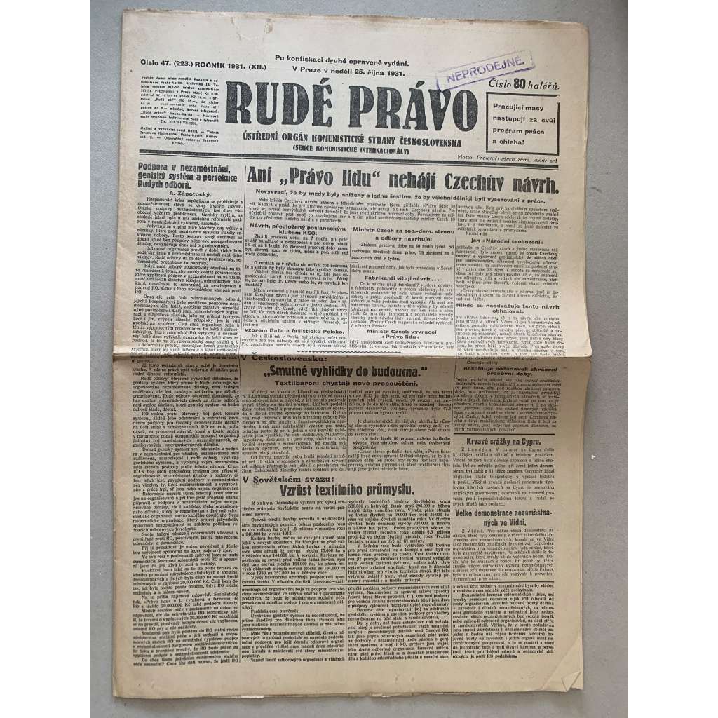 Rudé právo (25.10.1931) - 1. republika, staré noviny Rudé právo (25.10.1931) - 1. republika, staré noviny