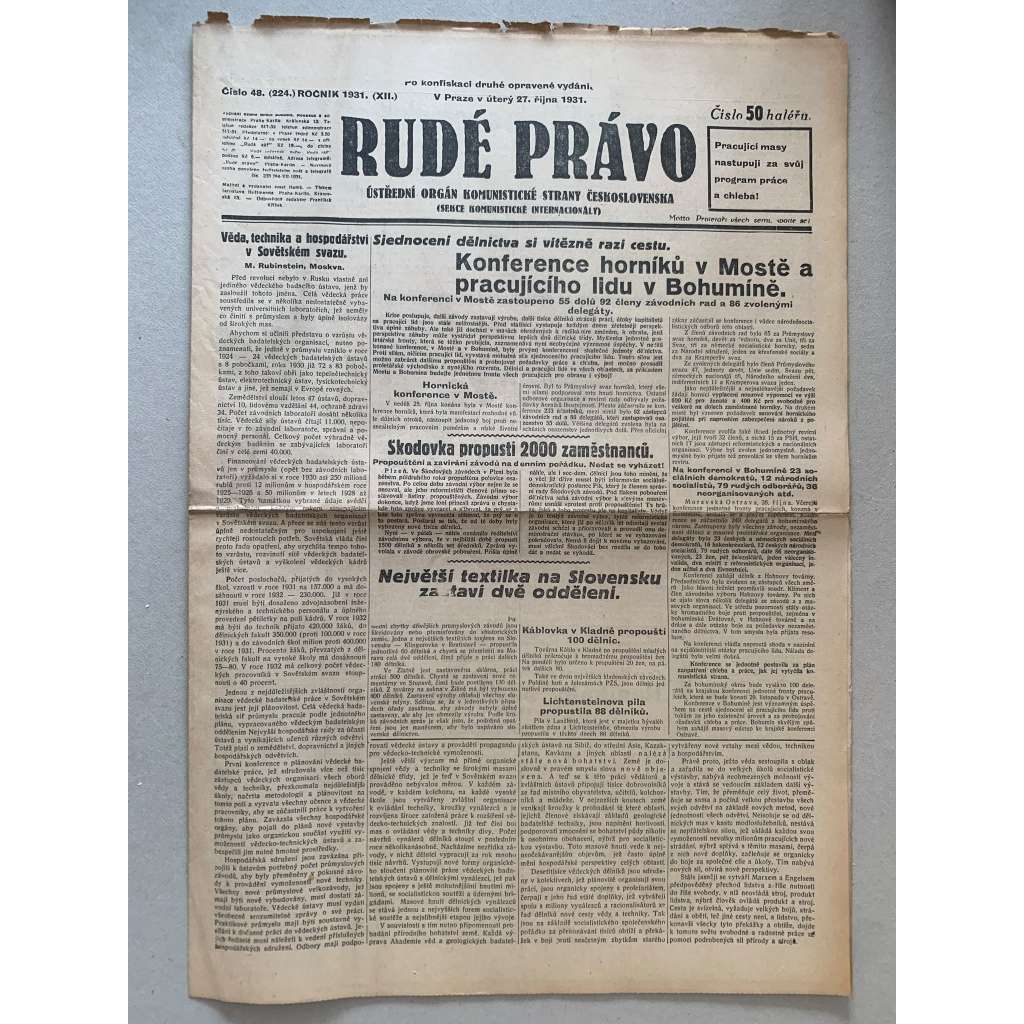Rudé právo (27.10.1931) - 1. republika, staré noviny Rudé právo (27.10.1931) - 1. republika, staré noviny