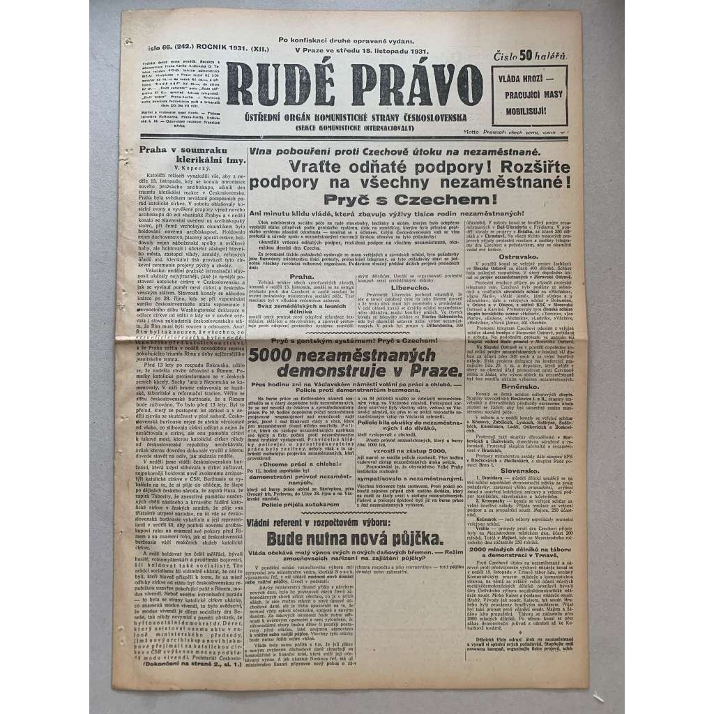 Rudé právo (18.11.1931) - 1. republika, staré noviny Rudé právo (18.11.1931) - 1. republika, staré noviny