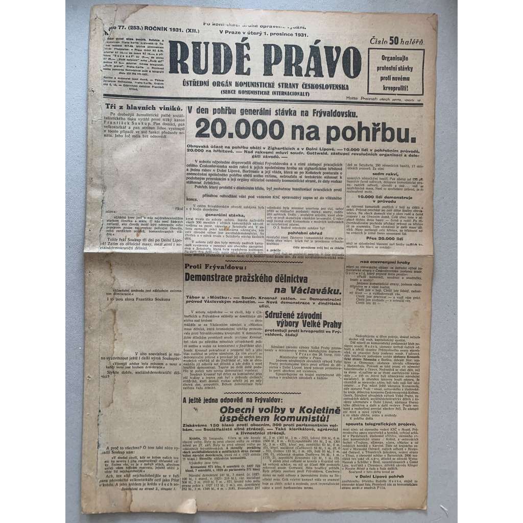 Rudé právo (1.12.1931) - 1. republika, staré noviny Rudé právo (1.12.1931) - 1. republika, staré noviny