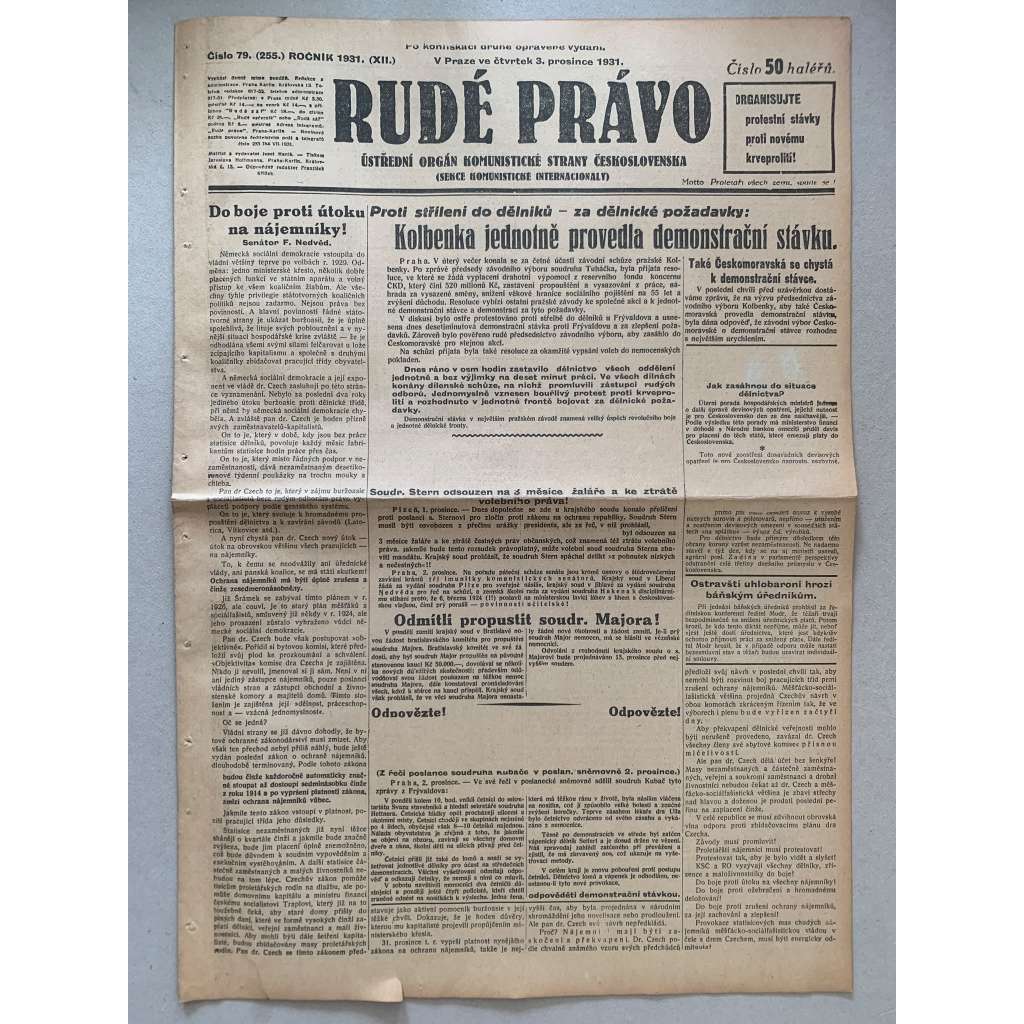 Rudé právo (3.12.1931) - 1. republika, staré noviny Rudé právo (3.12.1931) - 1. republika, staré noviny