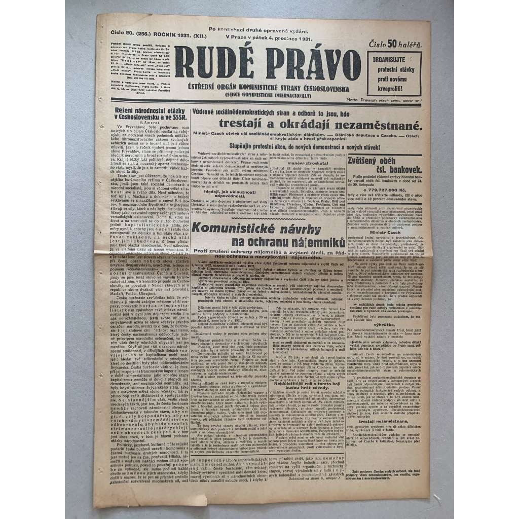 Rudé právo (4.12.1931) - 1. republika, staré noviny Rudé právo (4.12.1931) - 1. republika, staré noviny