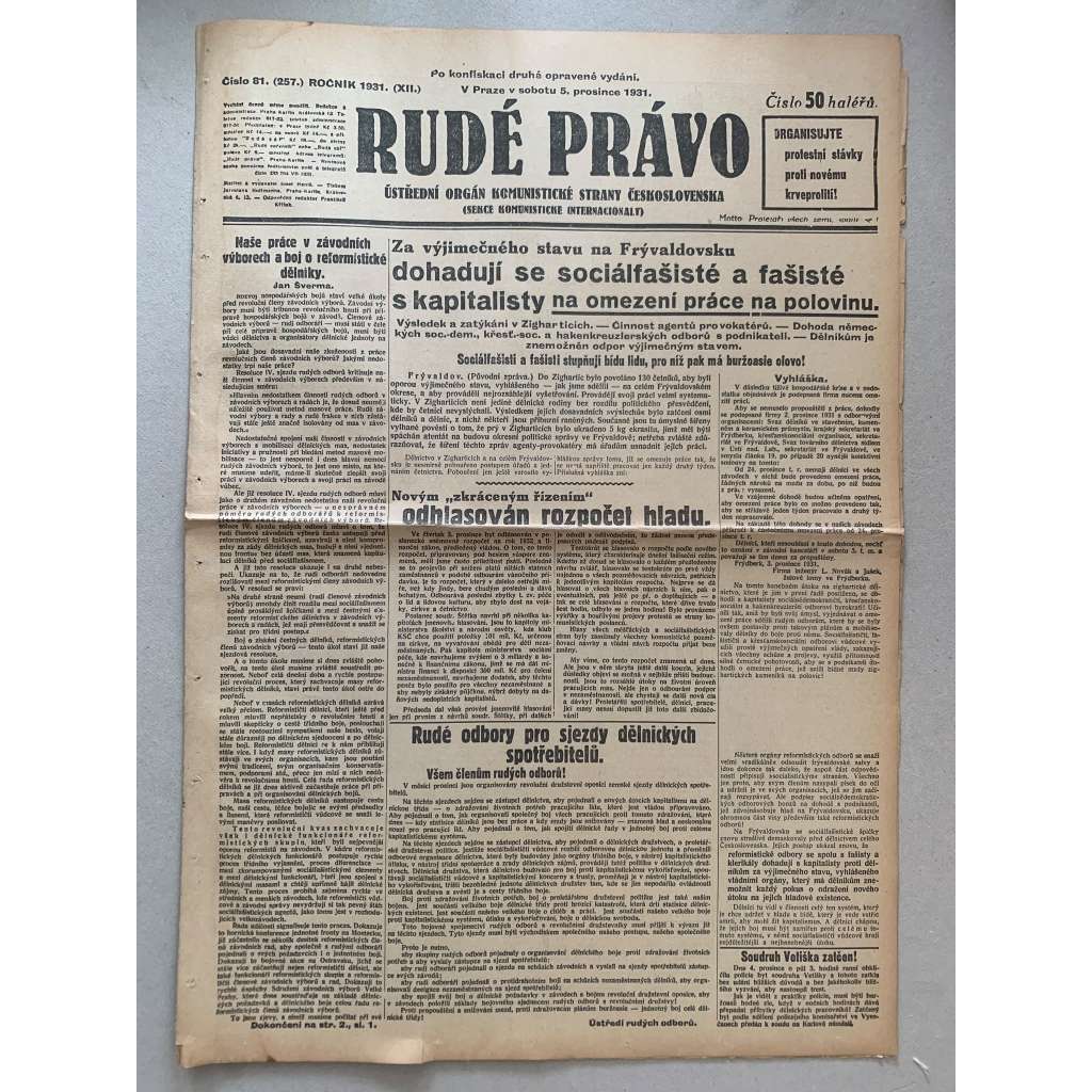 Rudé právo (5.12.1931) - 1. republika, staré noviny Rudé právo (5.12.1931) - 1. republika, staré noviny