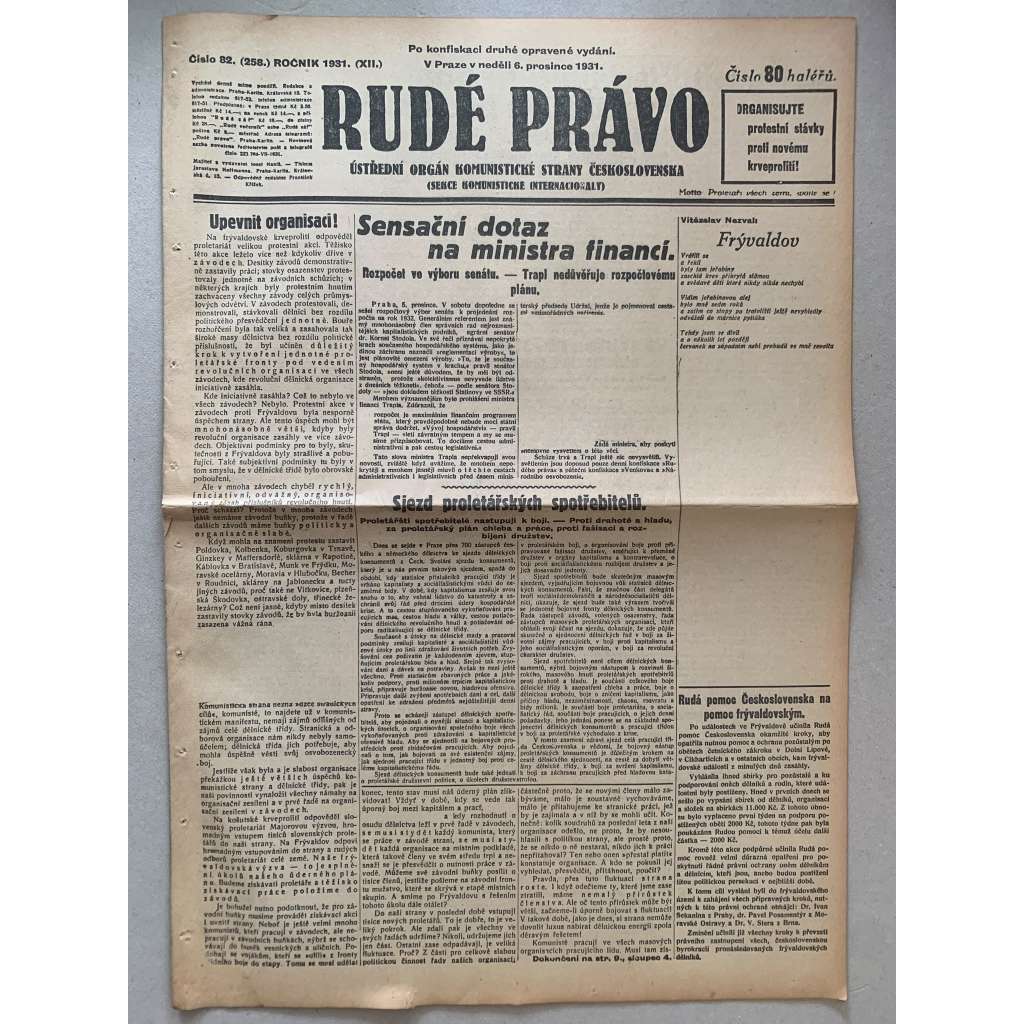 Rudé právo (6.12.1931) - 1. republika, staré noviny Rudé právo (6.12.1931) - 1. republika, staré noviny