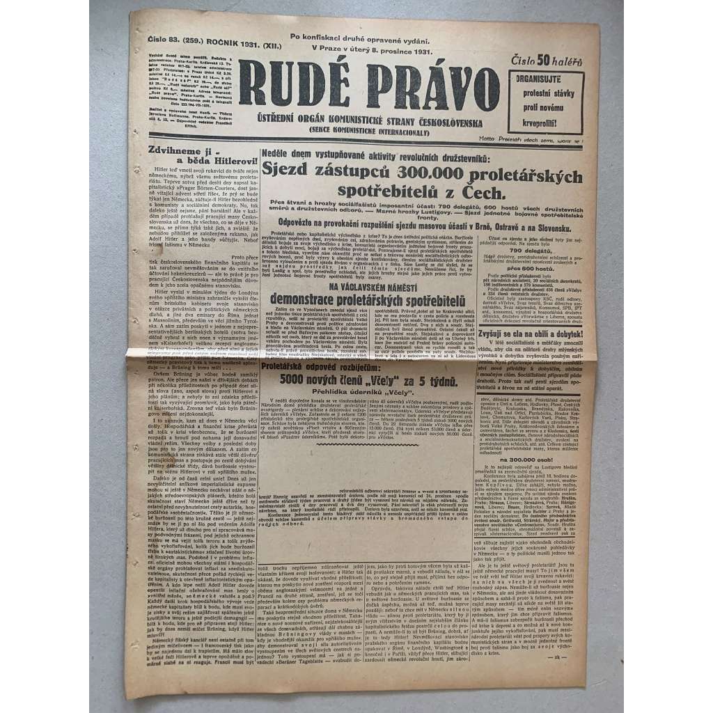 Rudé právo (8.12.1931) - 1. republika, staré noviny Rudé právo (8.12.1931) - 1. republika, staré noviny