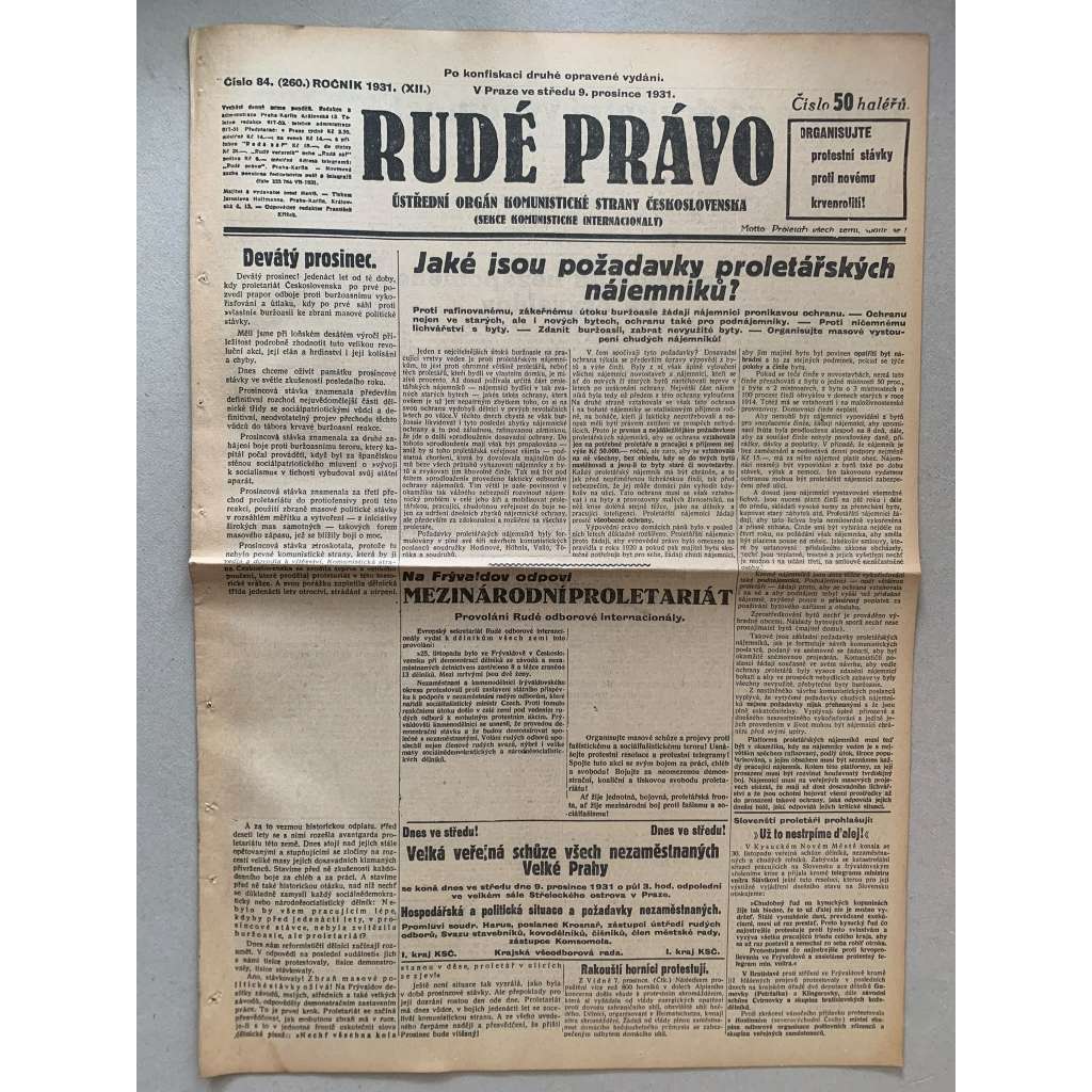 Rudé právo (9.12.1931) - 1. republika, staré noviny Rudé právo (9.12.1931) - 1. republika, staré noviny
