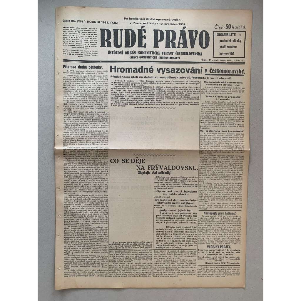 Rudé právo (10.12.1931) - 1. republika, staré noviny Rudé právo (10.12.1931) - 1. republika, staré noviny