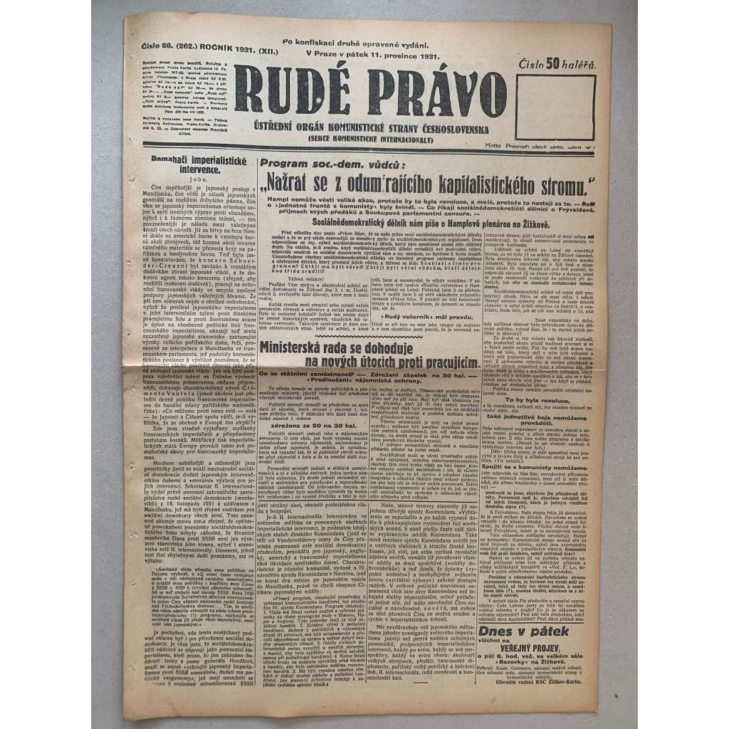 Rudé právo (11.12.1931) - 1. republika, staré noviny Rudé právo (11.12.1931) - 1. republika, staré noviny