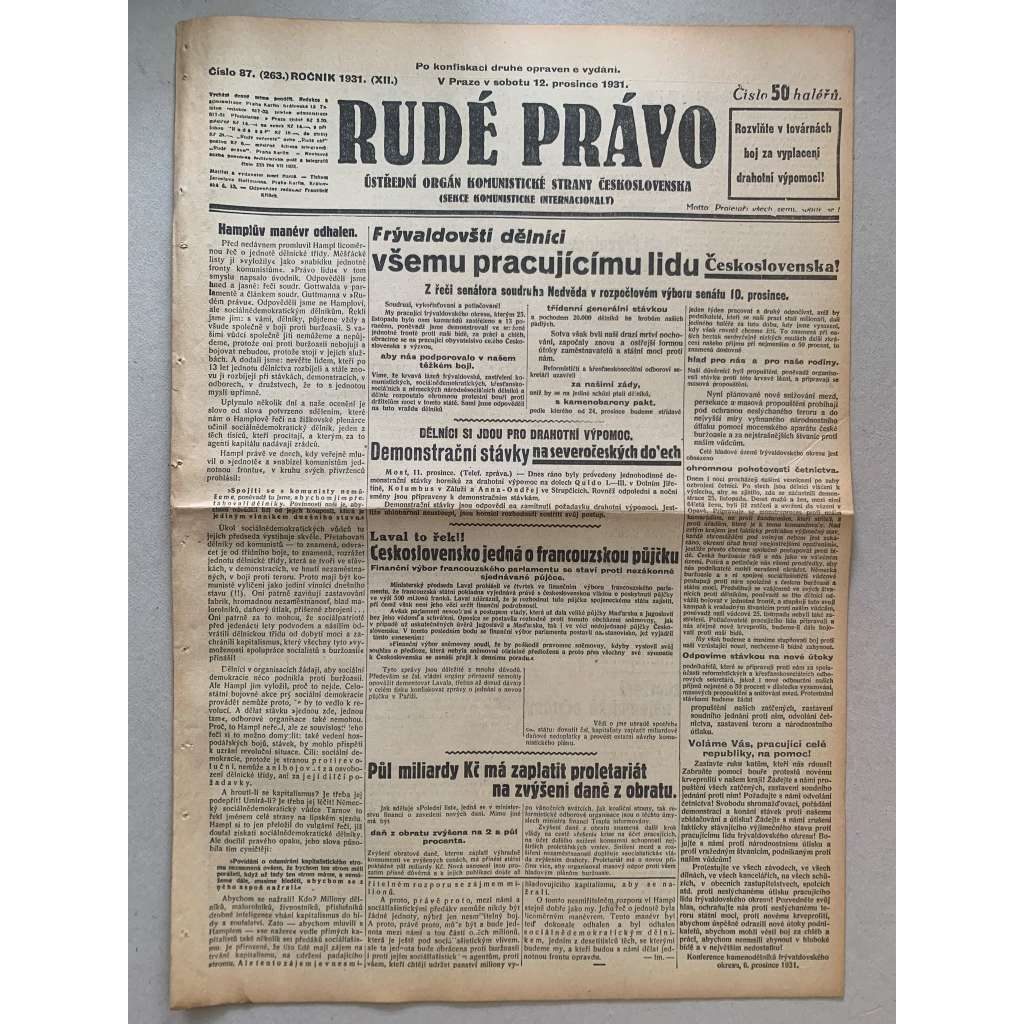 Rudé právo (12.12.1931) - 1. republika, staré noviny Rudé právo (12.12.1931) - 1. republika, staré noviny