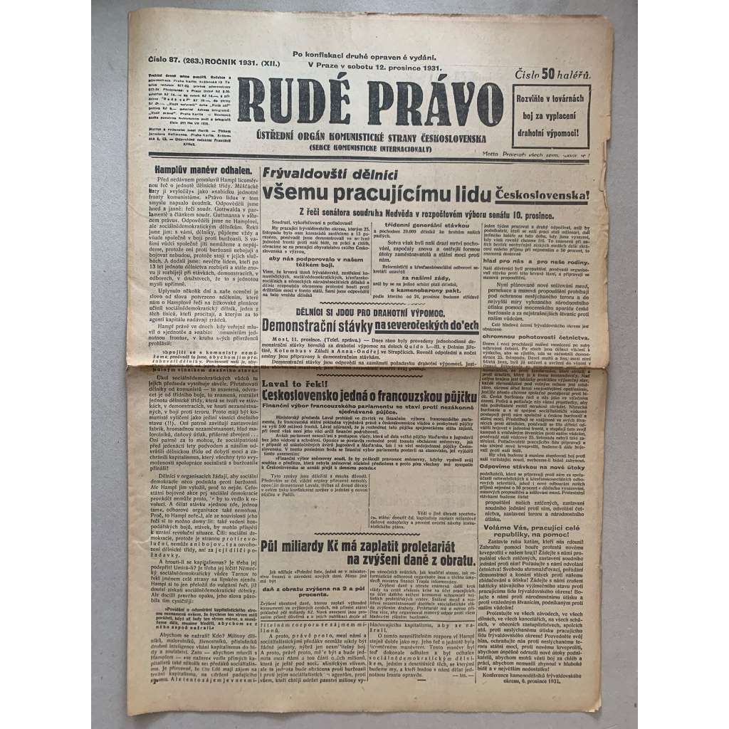 Rudé právo (12.12.1931) - 1. republika, staré noviny Rudé právo (12.12.1931) - 1. republika, staré noviny