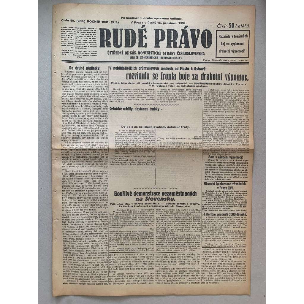 Rudé právo (15.12.1931) - 1. republika, staré noviny Rudé právo (15.12.1931) - 1. republika, staré noviny
