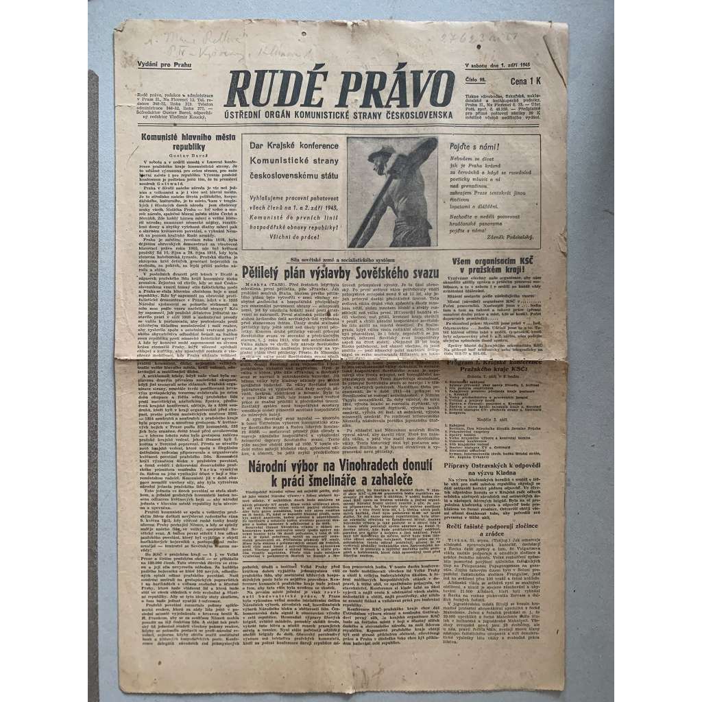 Rudé právo (1.9.1945) - 1. republika, staré noviny Rudé právo (1.9.1945) - 1. republika, staré noviny