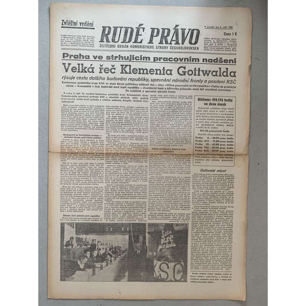 Rudé právo (3.9.1945) - 1. republika, staré noviny