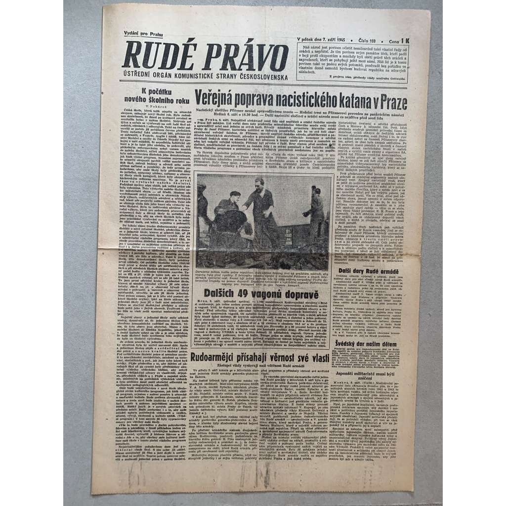 Rudé právo (7.9.1945) - 1. republika, staré noviny