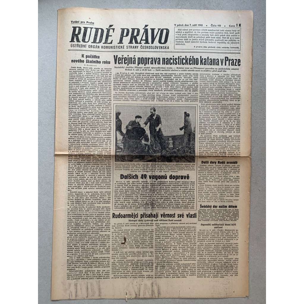 Rudé právo (7.9.1945) - 1. republika, staré noviny