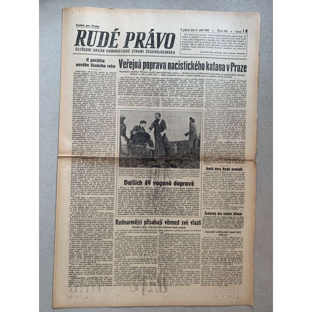 Rudé právo (7.9.1945) - 1. republika, staré noviny