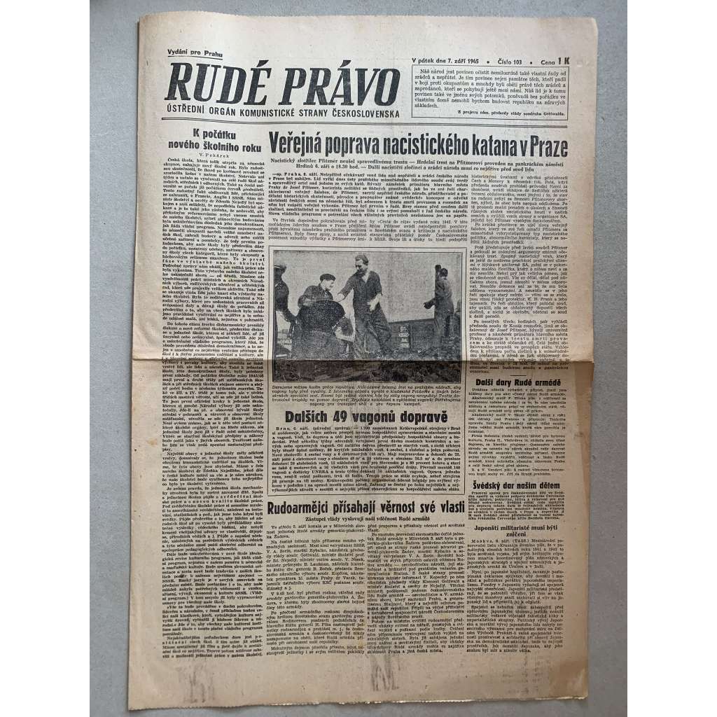 Rudé právo (7.9.1945) - 1. republika, staré noviny