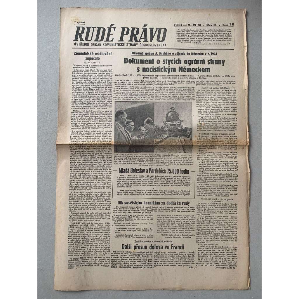 Rudé právo (25.9.1945) - 1. republika, staré noviny Rudé právo (25.9.1945) - 1. republika, staré noviny