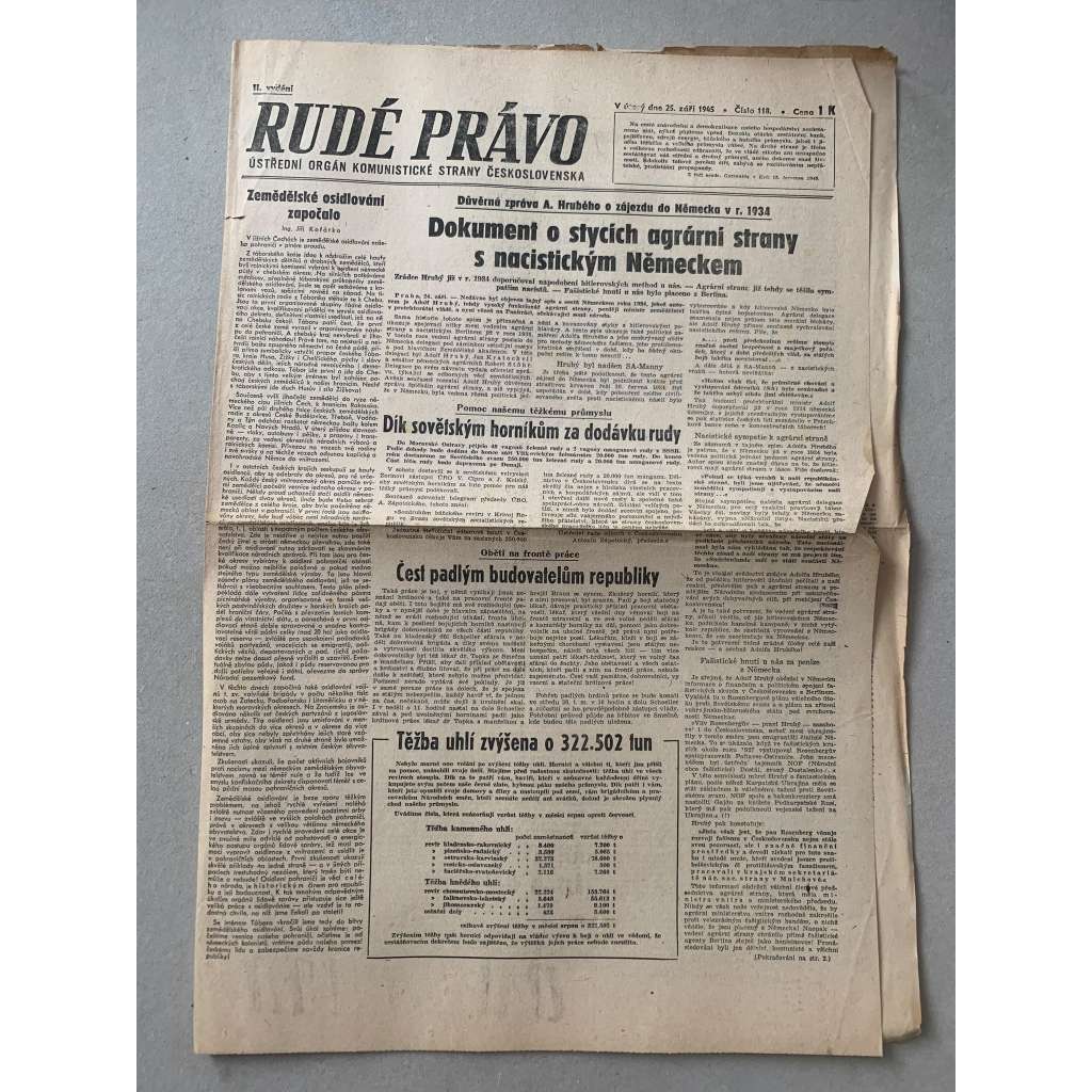 Rudé právo (25.9.1945) - 1. republika, staré noviny Rudé právo (25.9.1945) - 1. republika, staré noviny