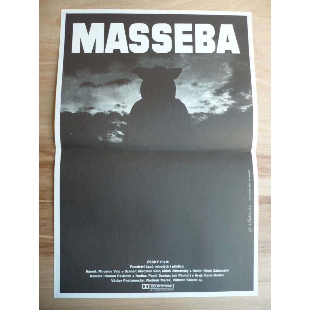 Masseba (filmový plakát, film ČSSR 1989, režie Miloš Zábranský, Hrají: Karel Roden, Václav Postránecký, Vladimír Marek)