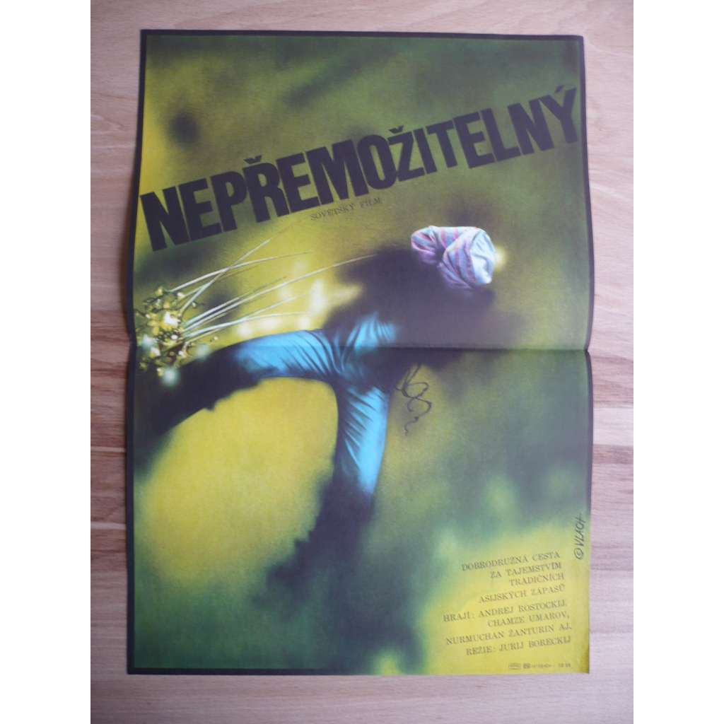 Nepřemožitelní (filmový plakát, film SSSR 1985, režie Jurij Boreckij, hrají Andrej Rostockij, Chamze Umarov, Nurmuchan Žanturin)