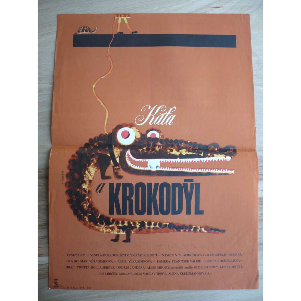 Káťa a krokodýl (filmový plakát, film ČSSR 1965, režie Věra Šimková, Hrají: Ywetta Hollauerová, Ondřej Jandera, Minka Malá)