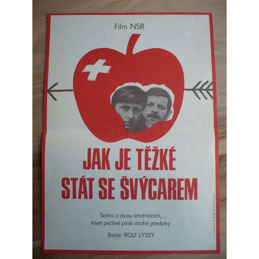 Jak je těžké stát se Švýcarem (filmový plakát, film Švýcarsko 1978, režie Rolf Lyssy, Hrají: Dore De Rosa, Walo Lüönd, Bill Ramsey, Valerie Steinmann)
