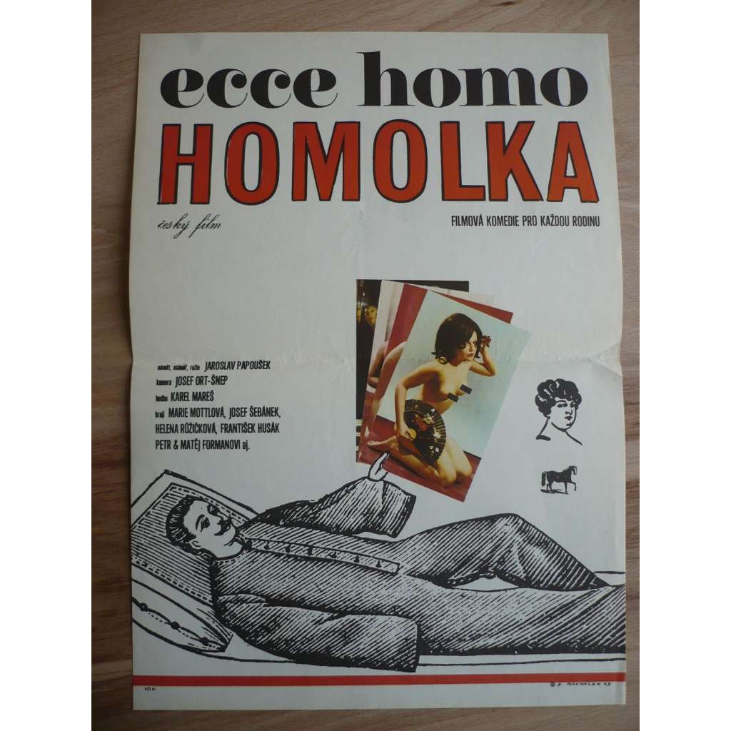 Ecce homo Homolka (filmový plakát, film ČSSR 1969, režie Jaroslav Papoušek, Hrají: Josef Šebánek, Marie Motlová, František Husák)