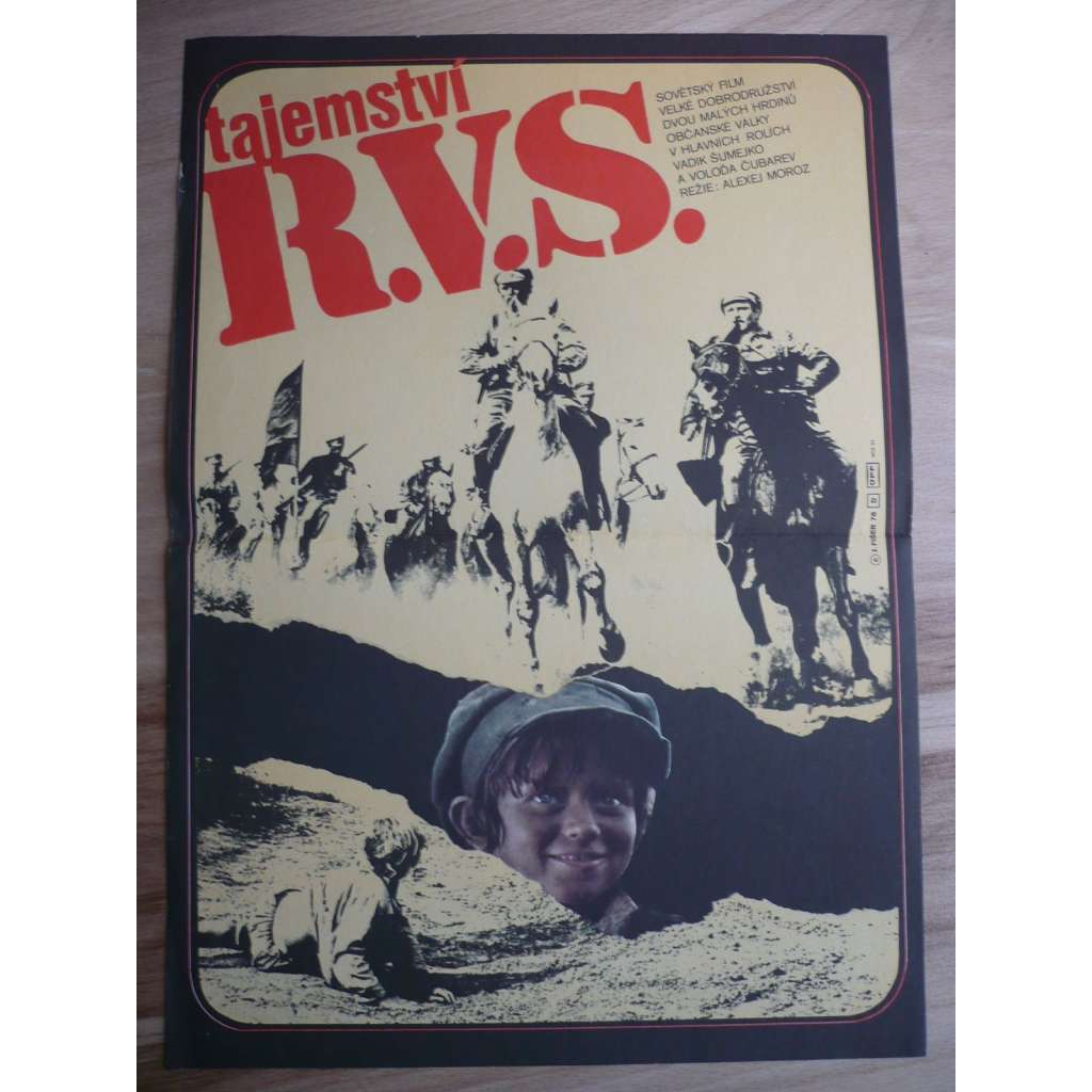 Tajemství R.V.S. (filmový plakát, film SSSR 1977, režie Alexej Moroz, hrají: Vadim Šumejko, Voloďa Čubarev)