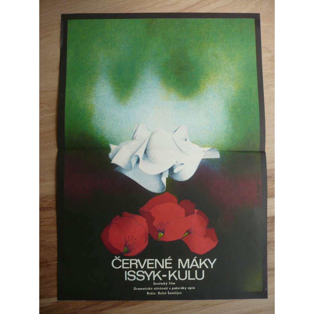 Červené máky Issyk-Kulu (filmový plakát, film ČSSR 1972, režie Bolot Šamšijev, Hrají: Ajturgan Těmirova, Aždar Ibragimov, Vladimir Donskov)