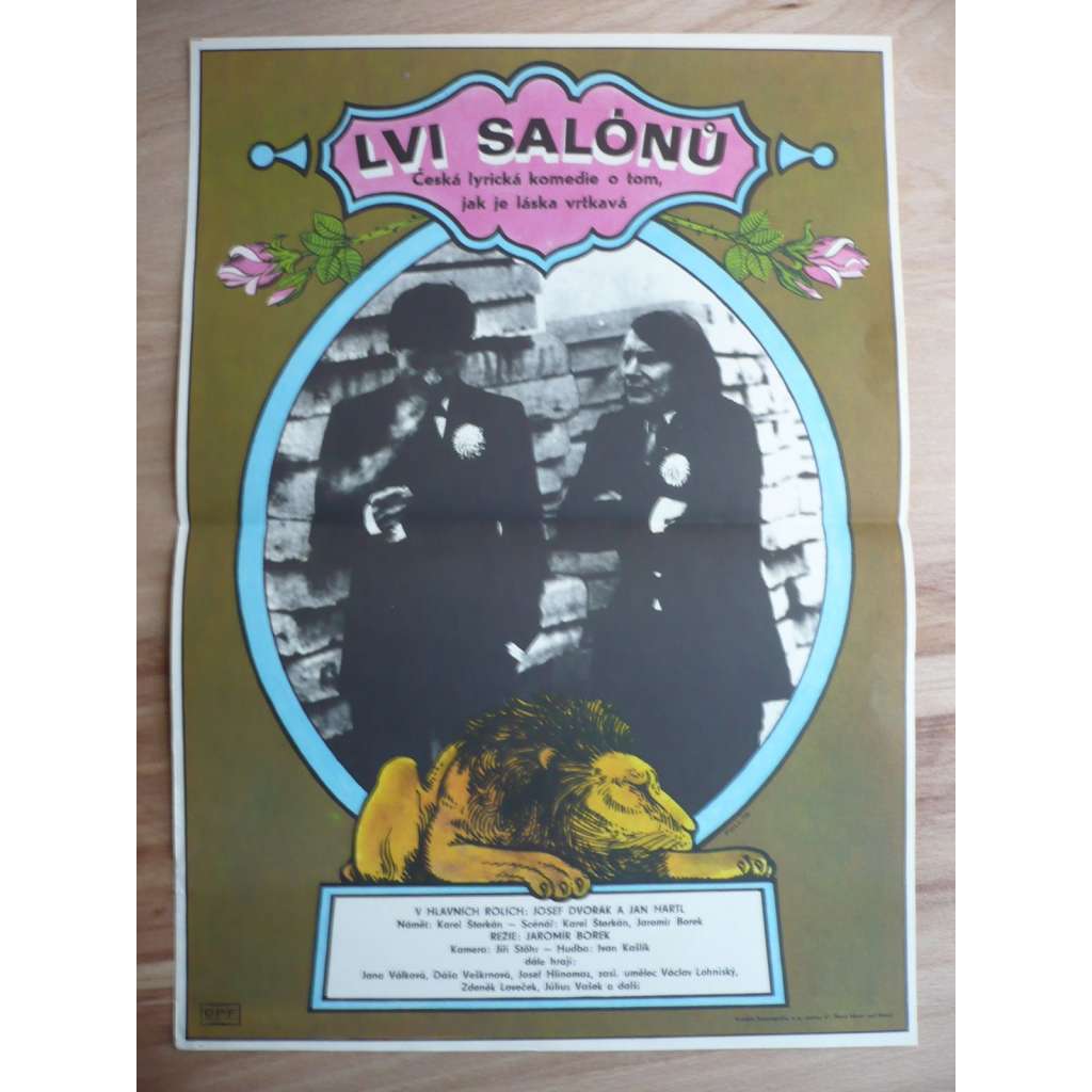 Lvi salónů (filmový plakát, film ČSSR 1978, režie Jaromír Borek, Hrají: Josef Dvořák, Jan Hartl, Jana Janěková)