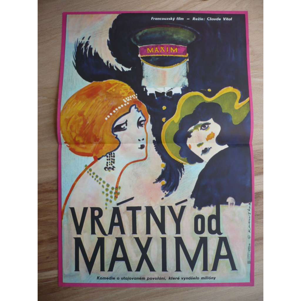 Vrátný od Maxima (filmový plakát, film Francie 1976, režie Claude Vital, Hrají: Michel Galabru, Jean Lefebvre, Daniel Ceccaldi)