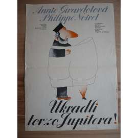 Ukradli torzo Jupitera (filmový plakát, film Francie 1980, režie Philippe de Broca, Hrají: Annie Girardot, Philippe Noiret, Francis Perrin)