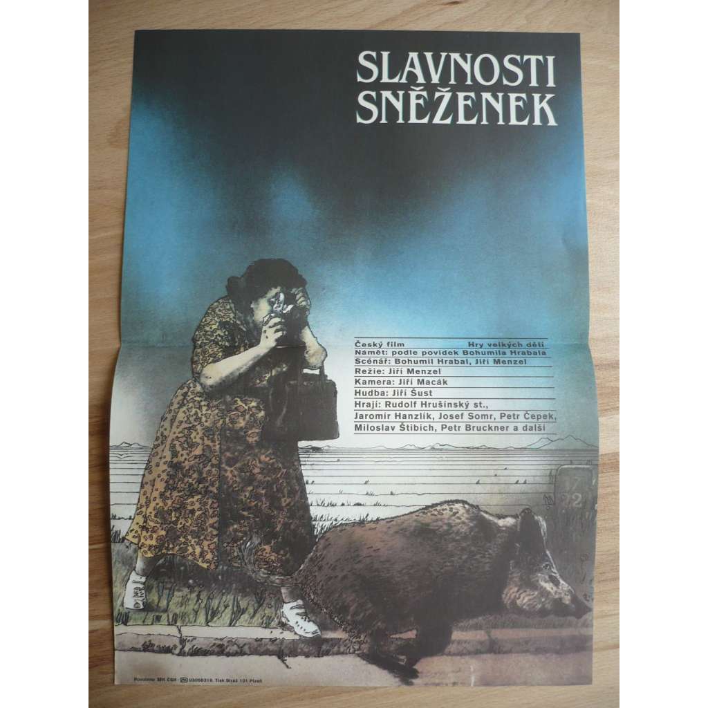 Slavnosti sněženek (filmový plakát, film ČSSR 1983, režie iří Menzel, Hrají: Rudolf Hrušínský, Jaromír Hanzlík, Josef Somr)