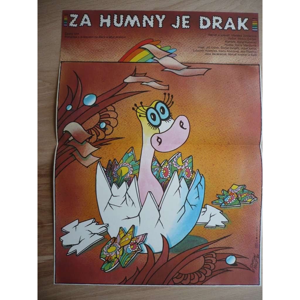 Za humny je drak (filmový plakát, film ČSSR 1982, režie Radim Cvrček, Hrají: Jiří Císler, Štefan Kvietik, Josef Kemr, Lubomír Kostelka)