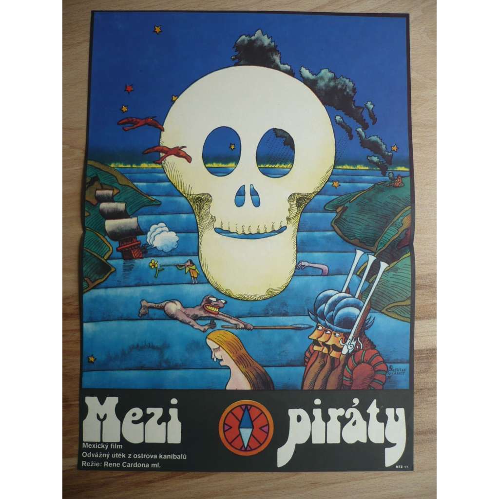 Mezi piráty (filmový plakát, film Mexiko 1971, režie René Cardona Jr., Hrají: Hugo Stiglitz, René Cardona III, Christa Linder)