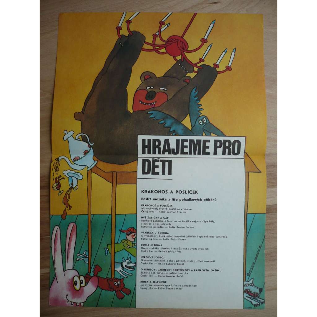 Hrajeme pro děti (filmový plakát, pohádky ČSSR 1981, Krakonoš a poslíček, režie Werner Krausse, Dvě žabičky a čáp)