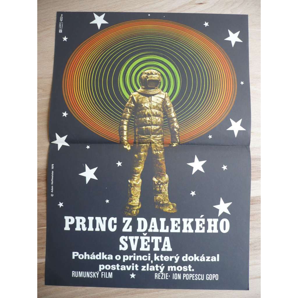 Princ z dalekého světa (filmový plakát, film Rumunsko 1976, režie Ion Popescu-Gopo, Hrají: Dorin Dron, Diana Lupescu, Rodica Mandache)
