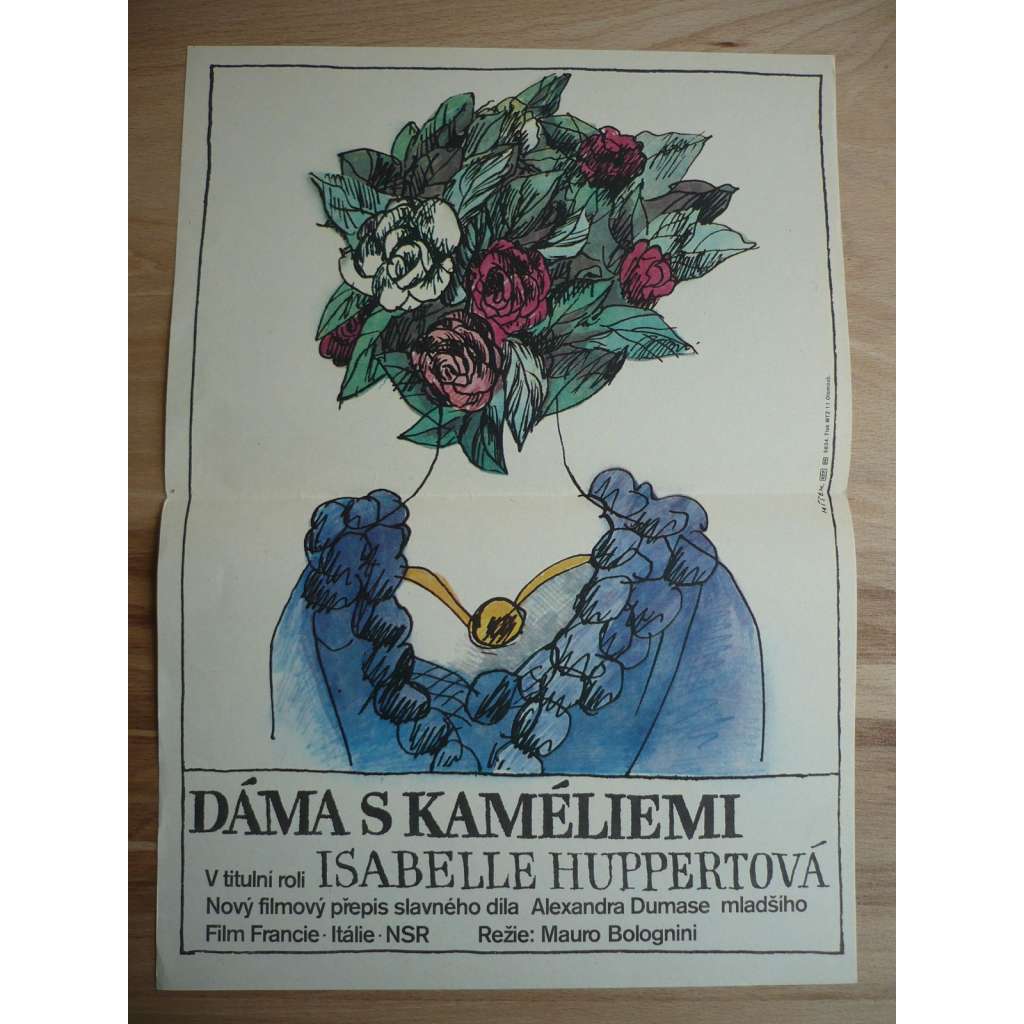 Dáma s kaméliemi (filmový plakát, film Francie 1981, režie Mauro Bolognini, Hrají: Isabelle Huppert, Gian Maria Volonté, Bruno Ganz)