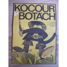 Kocour v botách (filmový plakát, film SSSR 1958, režie Alexandr Rou, Hrají: Anatolij Kubackij, Olga Gorelova, Marija Barabanova)