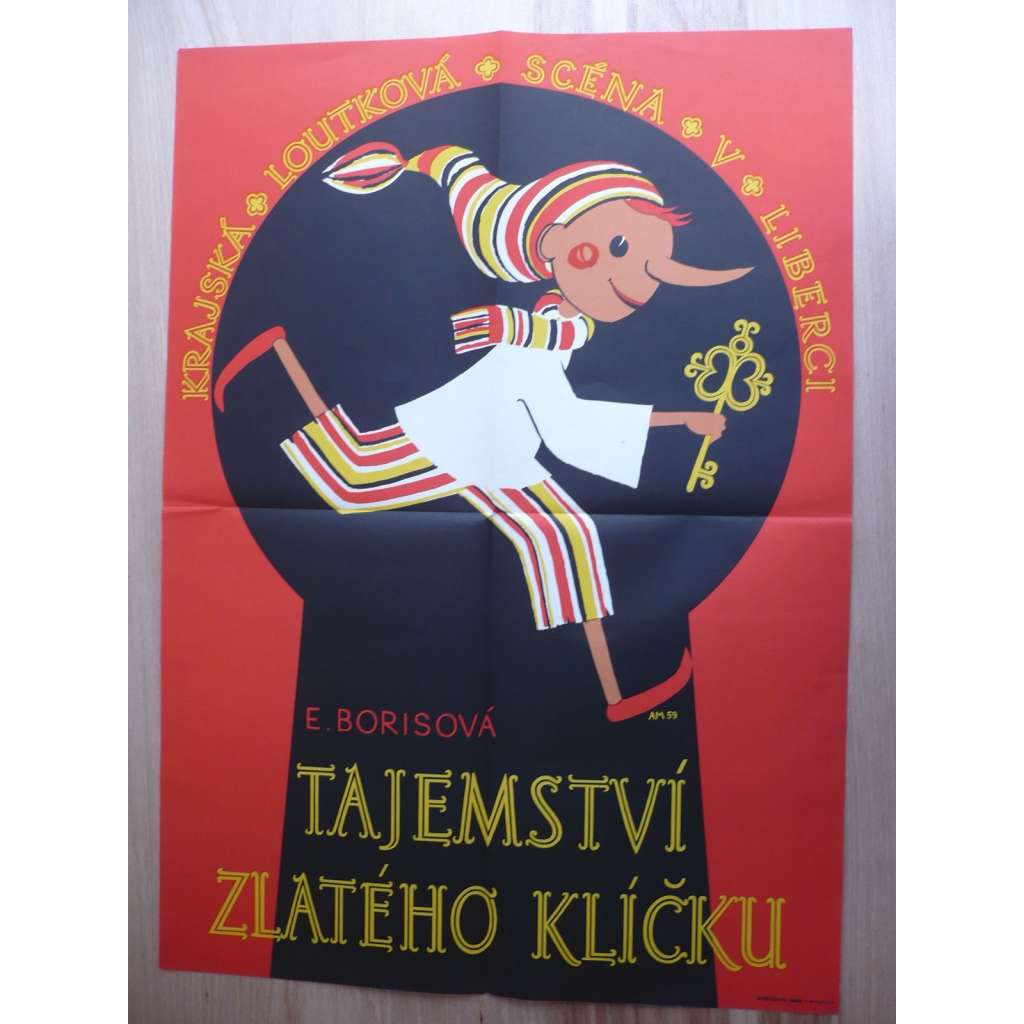 Tajemství zlatého klíčku (filmový plakát, loutkový film ČSSR, režie E. Borisová, krajská loutková scéna v Libereci)