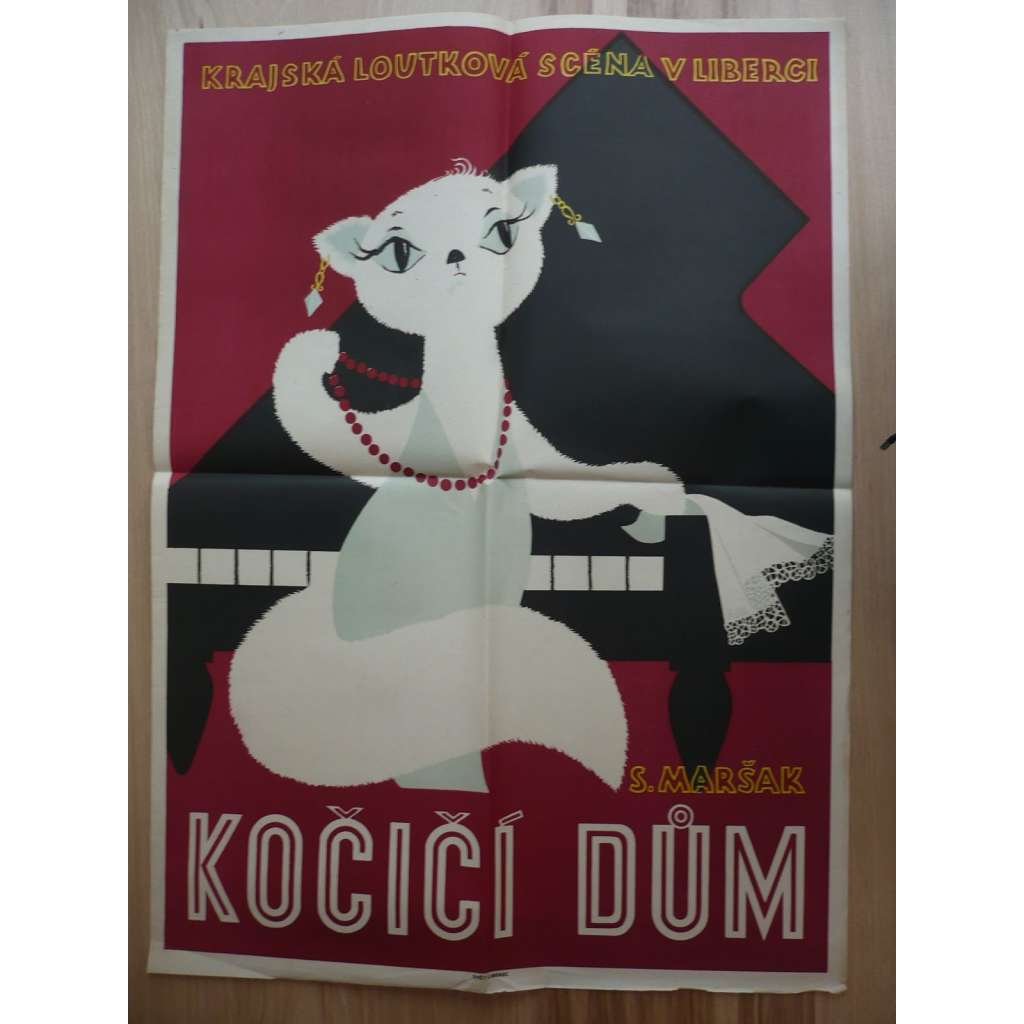 Kočičí dům (plakát, loutky, ČSSR, Krajská loutková scéna v Liberci, Maršak S.)