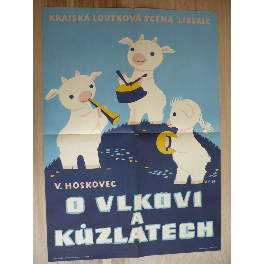 O vlkovi a kůzlatech (plakát, ČSSR, divadlo, loutky, Krajská loutková scéna Liberec, V. Hoskovec)